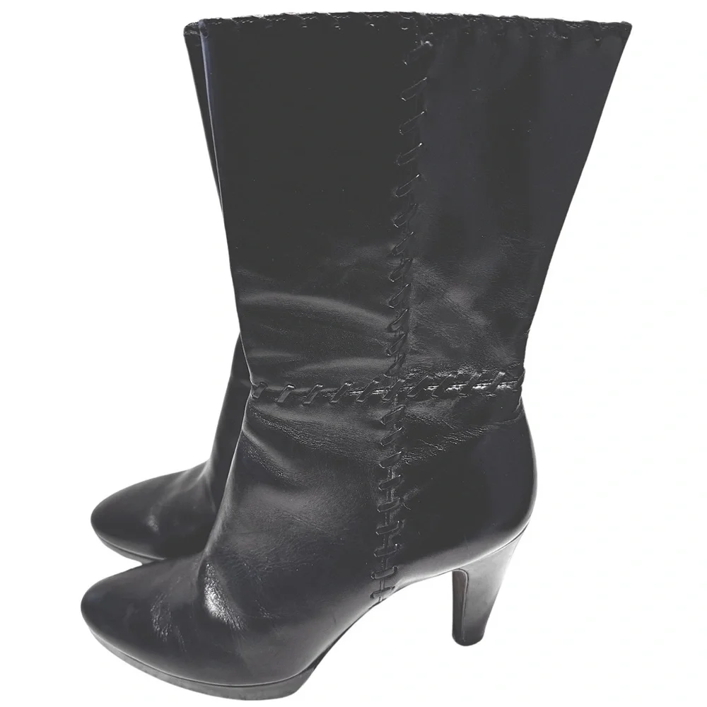 ANTONIO MELANI Black Leather Platform Boots, 3.5” heels, in very good condition - Picture 2 of 6